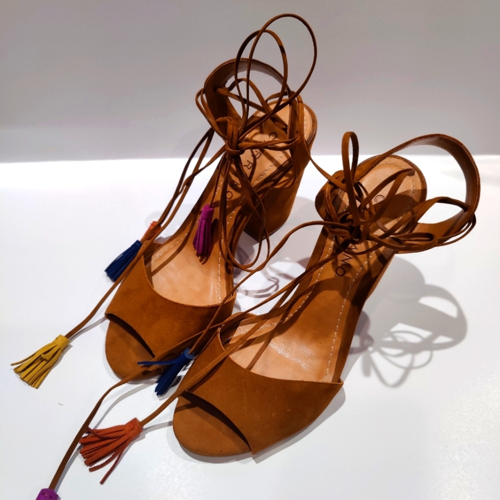 Like new Brown Lace-Up Heels with Tassels